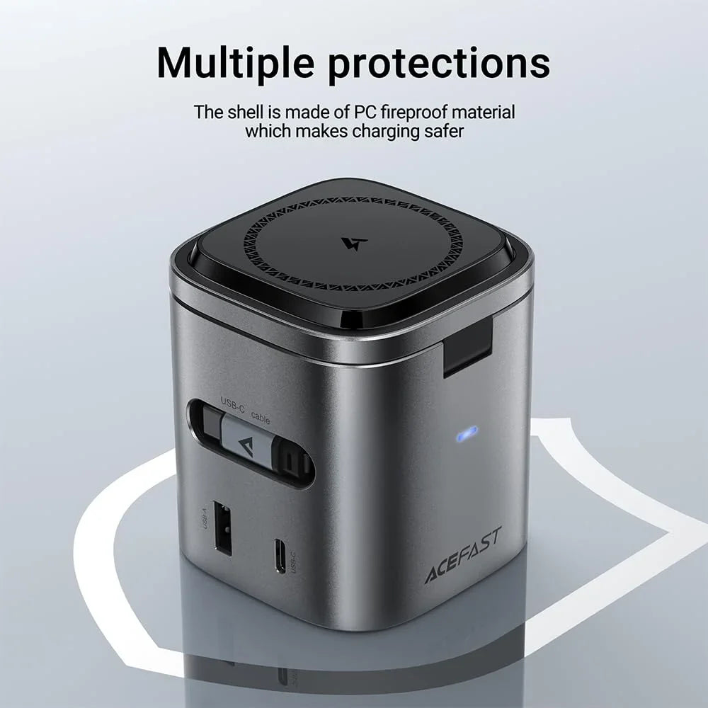 ACEFAST 6-in-1 80W Foldable GaN Wireless Fast Charging Station for Android & iPhone 17/16/15 Series Desktop Magnetic Wireless Charger Dock Station with USB C Rretractable Cable for AirPods 2/3/4/Pro 2/Pro 3