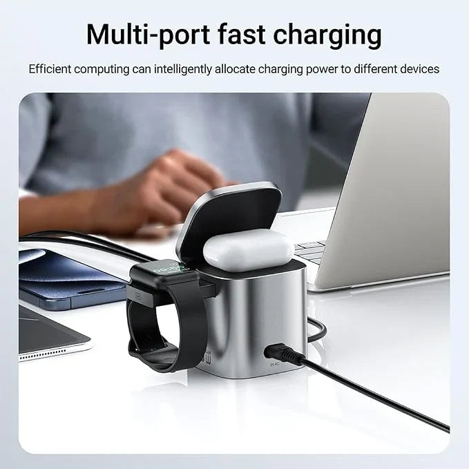 ACEFAST 6-in-1 80W Foldable GaN Wireless Fast Charging Station for Android & iPhone 17/16/15 Series Desktop Magnetic Wireless Charger Dock Station with USB C Rretractable Cable for AirPods 2/3/4/Pro 2/Pro 3