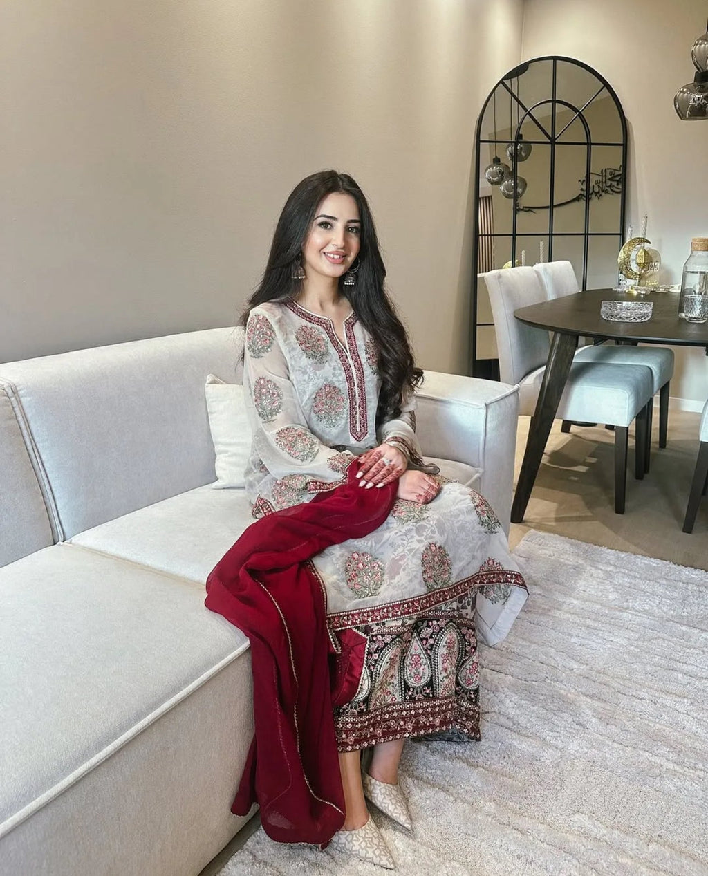 Organza white suit with Duppta