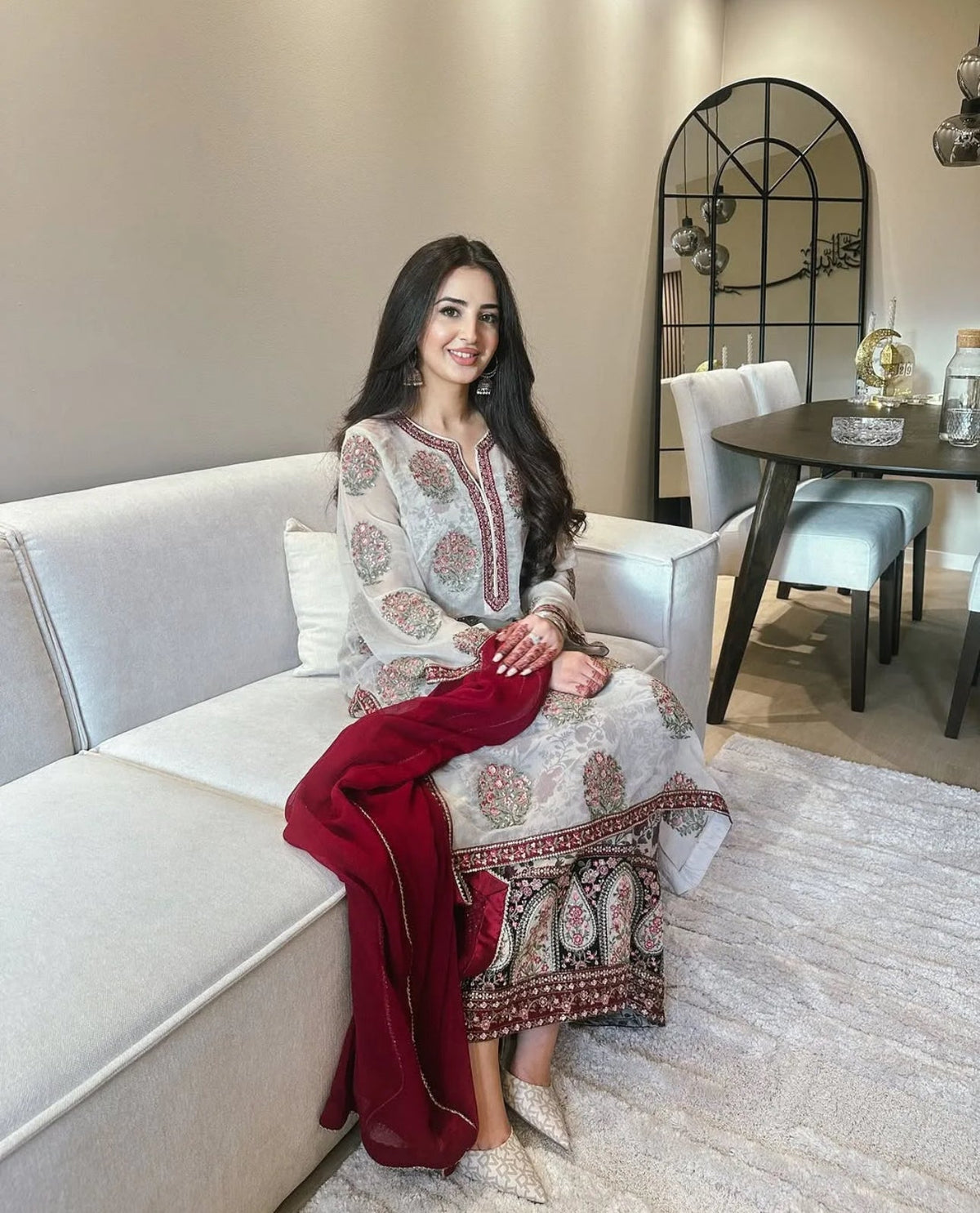 Organza white suit with Duppta