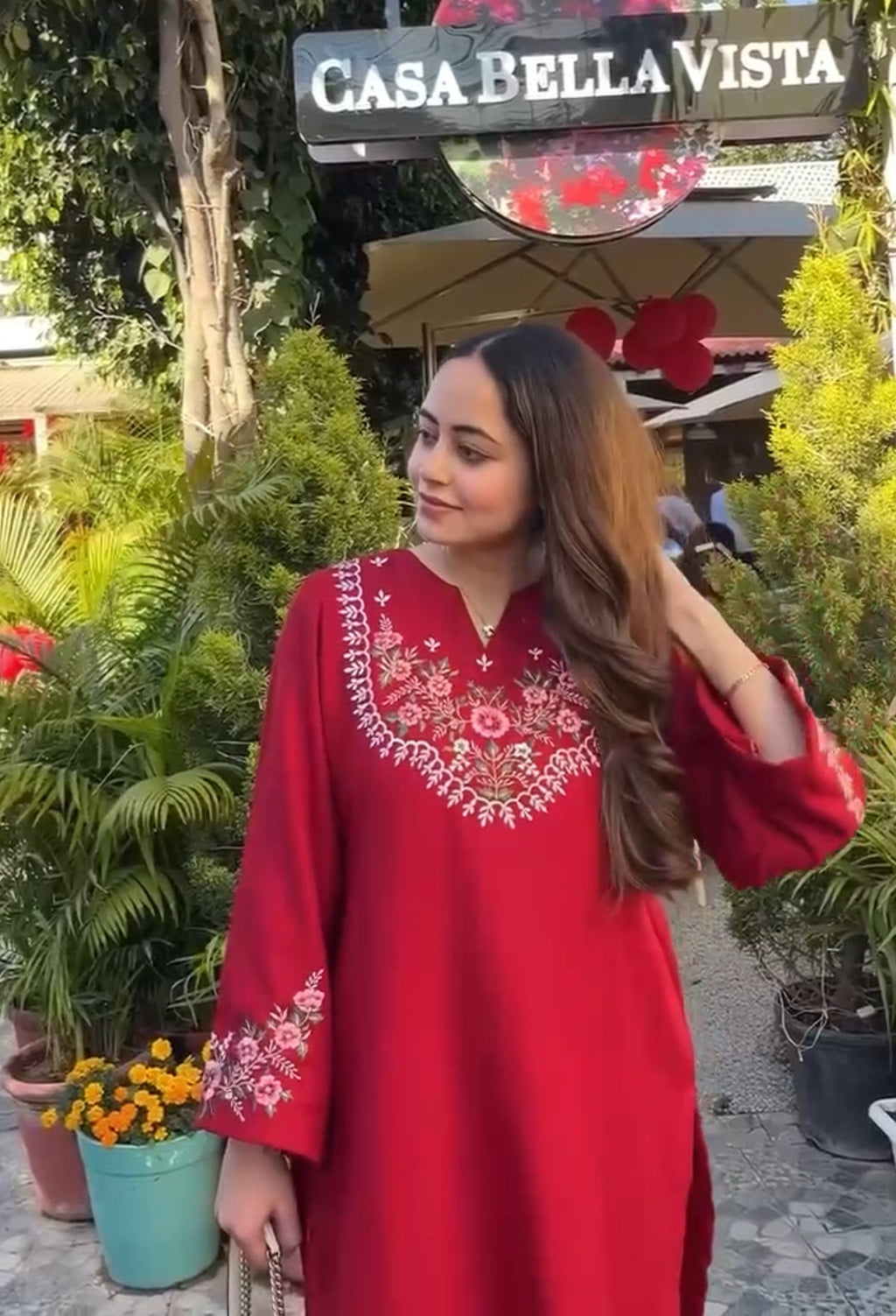 Red  Embroidered Co-ord set