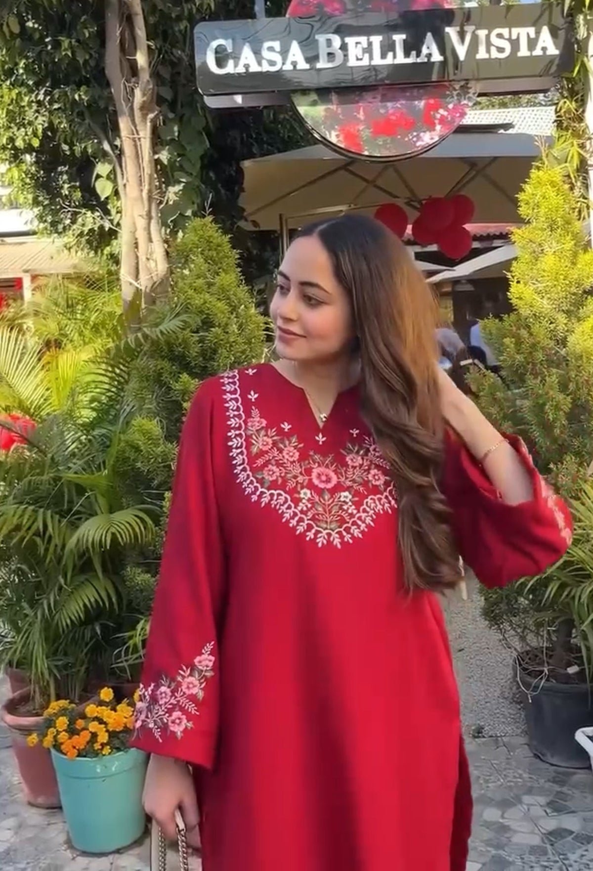 Red  Embroidered Co-ord set