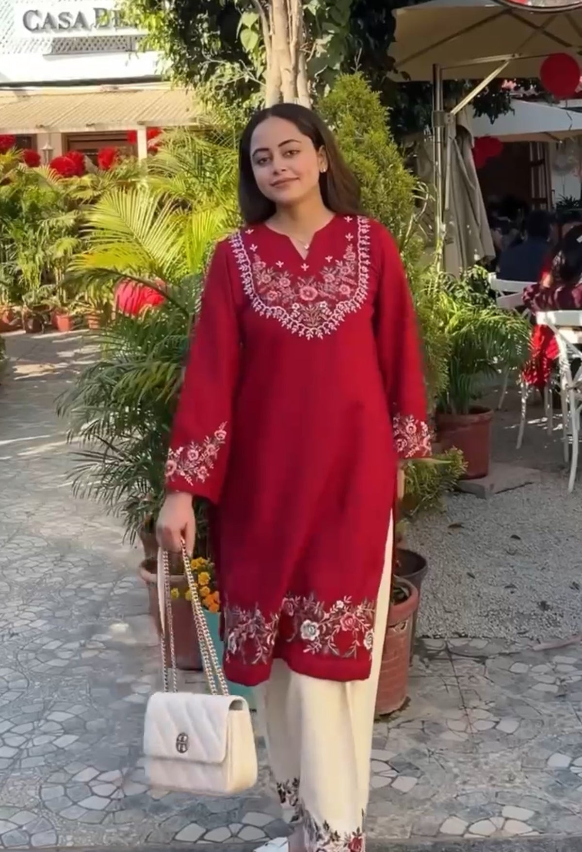 Red  Embroidered Co-ord set